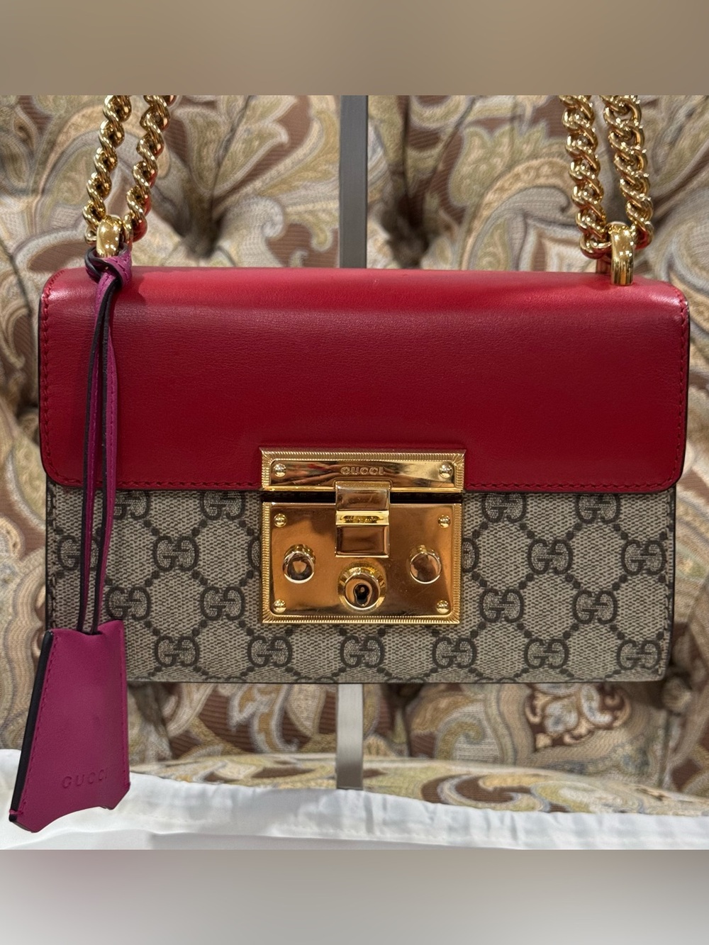 GUCCI GG Supreme Monogram Calfskin Padlock Shoulder Bag Small